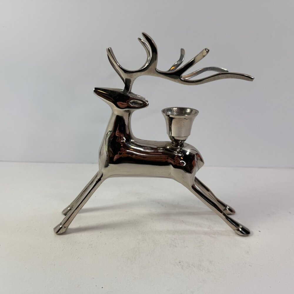 Reindeer Candleholder Silver Chrome Metal 7" tall